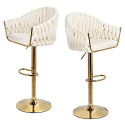 RAVAS Tabouret de bar lot de 2 tabouret de bar avec dossier, hauteur réglable, tabouret de comptoir en Cuir PU et métal beige