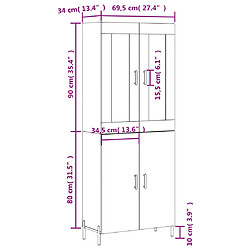 vidaXL Buffet haut Sonoma gris 69,5x34x180 cm Bois d'ingénierie pas cher