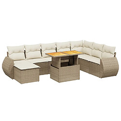 vidaXL Salon de jardin avec coussins 9 pcs beige résine tressée