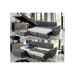 Avis VENESETTI - Canapé d'angle convertible en tissu velours Prestige, gris, 5 places, angle gauche (vu de face) - TRESOR