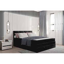 TRADA Lit adulte rembourré PRADO avec rangement et matelas ressorts ensachés 140x200 noir