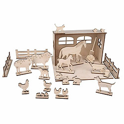 Rayher Kit Décor 3D Ferme en bois FSC 45 pièces 