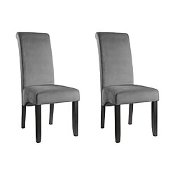 Vente-Unique Lot de 2 chaises DELINA - Velours matelassé & pieds bois - Gris clair