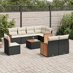 Maison Chic Ensemble Tables et chaises d'extérieur 9 pcs avec coussins,Salon de jardin noir résine tressée -GKD888899