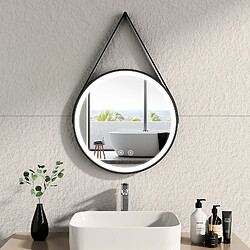 EMKE Miroir lumineux salle de bain rond diamètre 50cm cadre noir avec lanière réglable, Miroir LED avec Interrupteur Tactile, Anti-buée, Miroir avec éclairage Lumière Froide