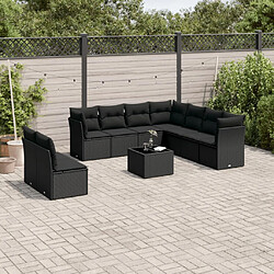 vidaXL Salon de jardin 10 pcs avec coussins noir résine tressée 