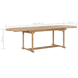 vidaXL Table extensible de jardin 180-280x100x75 cm Teck solide Ovale pas cher