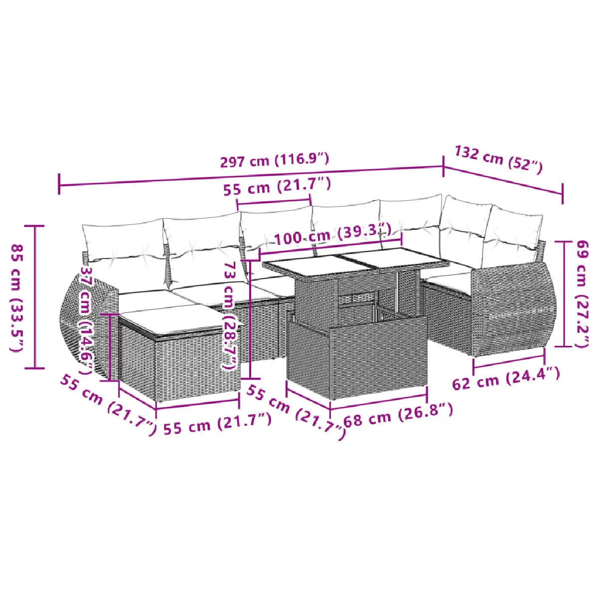 Acheter vidaXL Salon de jardin 8 pcs avec coussins gris clair résine tressée