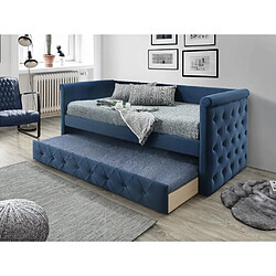 Vente-Unique Lit banquette gigogne capitonné LOUISE - 2x90x190cm - tissu bleu