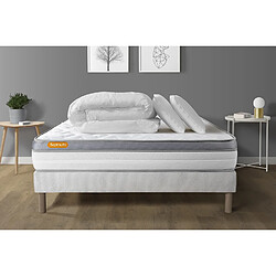 Septnuits Pack Memo Zen 140 x 190 cm Pack matelas + sommier 140x190 Memo Zen Mousse à mémoire de forme 5 zones de confort MAXI épaisseur + Couette + 2 oreillers