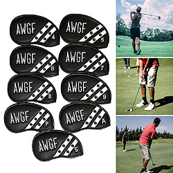 Acheter 9x Golf Iron Headcover Set Étui De Protection De Tête De Club Doublé En Polaire Noir