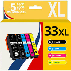 123CONSOMMABLES - 33XL - Pack 5 Cartouches d'encre Compatible pour Epson 33 XL pour Expression Premium XP-540 XP-530 XP-830 XP-7100 XP-900 XP-640 XP-630 XP-635 XP-645