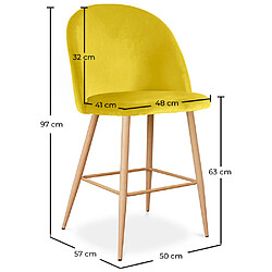 ICONIK INTERIOR Tabouret tapissé en velours - Design scandinave - 63cm - Evelyne Gris clair pas cher