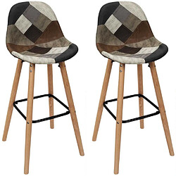 The Home Deco Factory Set de 2 tabourets de bar patchwork marron.