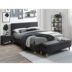 Vente-Unique Lit 140 x 190 cm avec tête de lit avec coutures - Velours - Gris + Matelas - DANIELE