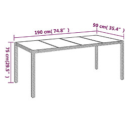 vidaXL Table de jardin dessus en verre Noir 190x90x75cm Résine tressée pas cher