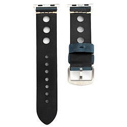 Avis Wewoo Bracelet bleu pour Apple Watch Series 3 & 2 & 1 38mm Rétro Hole en cuir véritable