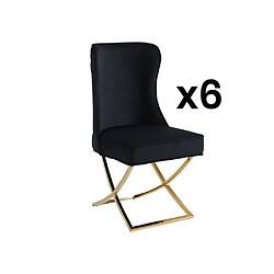 Lot de 6 chaises en velours et acier inoxydable doré - Noir - MARELANO de Pascal MORABITO