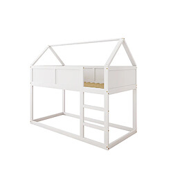 ComfortXL Lit superposé pour enfant, Cadre en bois massif, lit mezzanine avec escalier, blanc 90*200 cm