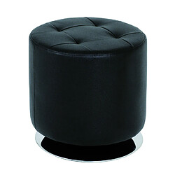 Pegane Tabouret tournable pied en acier chromé et Polyuréthane noir, Dim : H40 x D40 cm