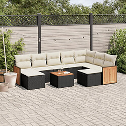 vidaXL Salon de jardin 10 pcs avec coussins noir résine tressée 