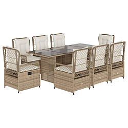 vidaXL Ensemble à manger de jardin et coussins 9 pcs beige Poly rotin