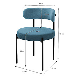 ML-Design Lot de 2 chaises de cuisine rond en tissu teddy bleu avec dossier pied en acier pas cher