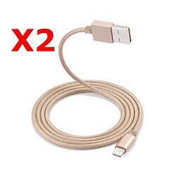 Little Boutik X2 Cable Metal Nylon Renforce Chargeur USB Couleur Or pour IPhone Longueur 2m Tréssé Compatible IPhone 5s 6 6S 7 8 X Xr X2 Litt