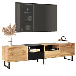 ComfortXL Meuble TV Moderne Noir Et Bois Avec Grand Espace De Rangement - 190x38x48 Cm