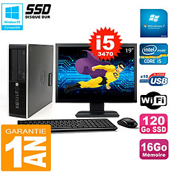 PC HP Compaq 8300 SFF Ecran 19" Core I5-3470 RAM 16Go Disque 120 Go SSD Wifi W7 - Occasion