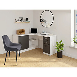 Vente-Unique Bureau d'angle NORWY - 2 portes & 2 tiroirs - Blanc & Gris 