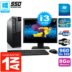 PC Lenovo M92p SFF Ecran 19" Core I3-2120 8Go Disque 960Go SSD Wifi W7 - Occasion