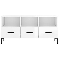 Maison Chic Meuble TV scandinave - Banc TV pour salon Blanc brillant 102x36x50 cm Bois d'ingénierie -MN70745 pas cher