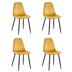 Hooma Lot de 4 chaises scandinaves confortables en velours et métal - Jaune Lot de 4 chaises scandinaves en velours