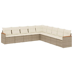 vidaXL Salon de jardin avec coussins 9 pcs beige résine tressée