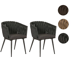 Mendler Set de 2 chaises de jardin en aluminium HWC-N38, chaise d'extérieur avec accoudoirs, olefin corde tressée Rope ~ anthracite Coussin gris foncé 