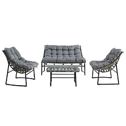 Avis Vente-Unique Salon de jardin en résine tressée : 1 canapé 2 places, 2 fauteuils et une table basse - Gris anthracite - JONAH de MYLIA