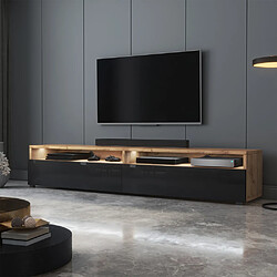 Selsey Meuble TV - REDNAW - 180 cm - chêne wotan / noir brillant - avec LED