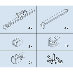 Hawa Kit de garnitures pour Clipo 16 GPPK Inslide montage à lintérieur du meuble vantail 16kg pour porte en verre à coller