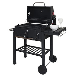 Mendler Chariot de barbecue HWC-K93, barbecue au charbon de bois Barbecue BBQ gril de jardin avec couvercle étagères, acier, 110x100x51cm noir