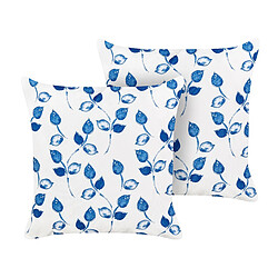 Beliani Lot de 2 coussins d'extérieur à motif de feuilles blanc et bleu 45 x 45 cm TORBORA