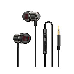 LUUCOZK Écouteurs intra-auriculaires magnétiques en métal avec fil Subwoofer Micro Contrôle du volume Casque de jeu Noir 