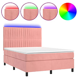 vidaXL Sommier à lattes de lit avec matelas LED Rose 140x190cm Velours