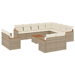 vidaXL Salon de jardin avec coussins 13 pcs beige résine tressée