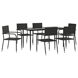 vidaXL Ensemble à manger de jardin 7 pcs noir résine tressée et acier