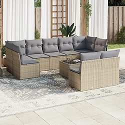 vidaXL Salon de jardin avec coussins 10 pcs beige résine tressée