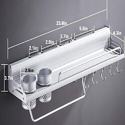 Avis Nw 1776 Support de cuisine sans poinçon, porte-couteau Space en aluminium, support de rangement de cuisine multifonctionnel en aluminium pour barrière latérale