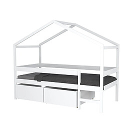 Le Quai Des Affaires Lit cabane MIKA 90x190 + sommier + 2 tiroirs / Blanc