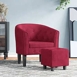 vidaXL Fauteuil avec repose-pied rouge bordeaux velours 