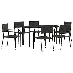 vidaXL Ensemble à manger de jardin 7 pcs noir résine tressée et acier